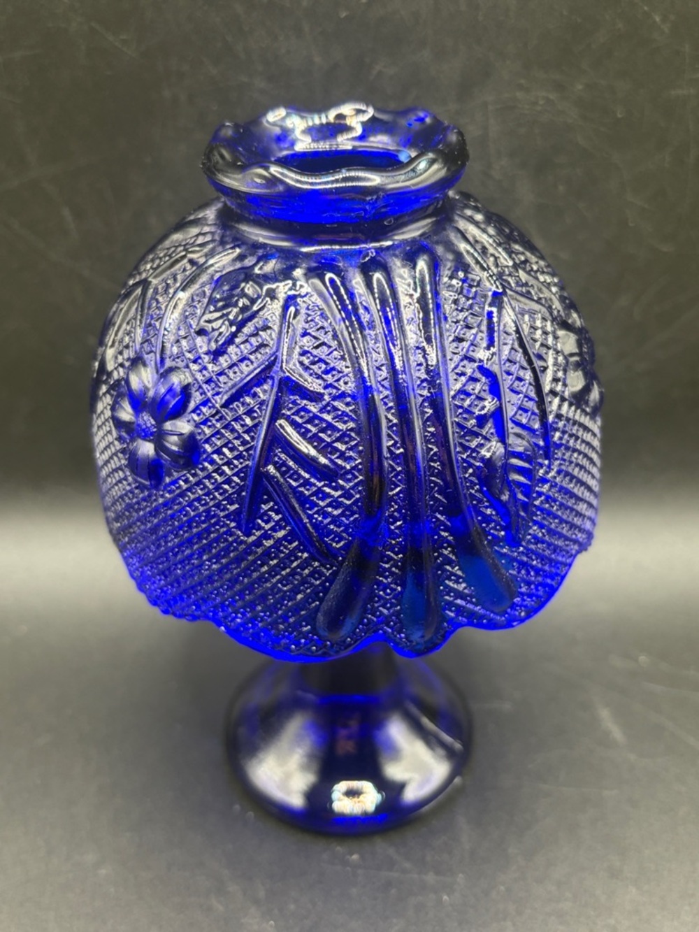 Vintage Cobalt Floral Glass Pedestal Fairy Light Fairy Lamp Candle Holder Decor - Picture 5 of 17